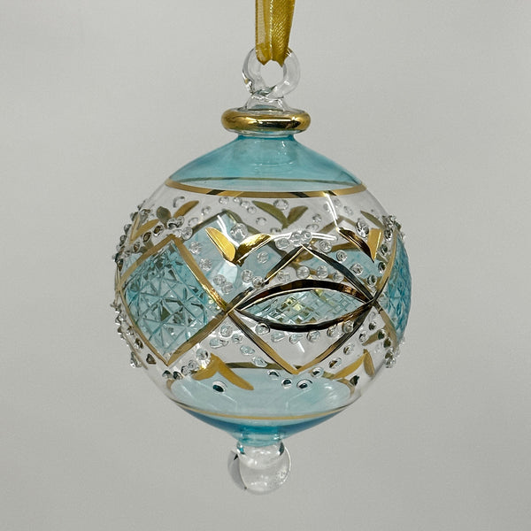 Large Crystal Globe w/ Colorful Glass Ends - Egyptian Hand Blown Glass Ornament