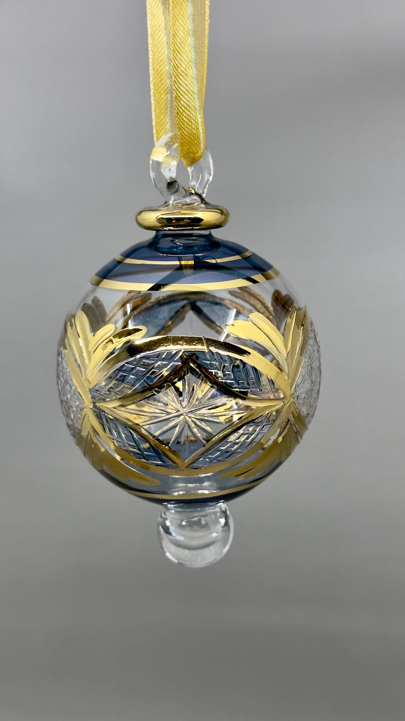 Small Globe w/ Etched Glass Design- Egyptian Hand Blown Glass Ornament