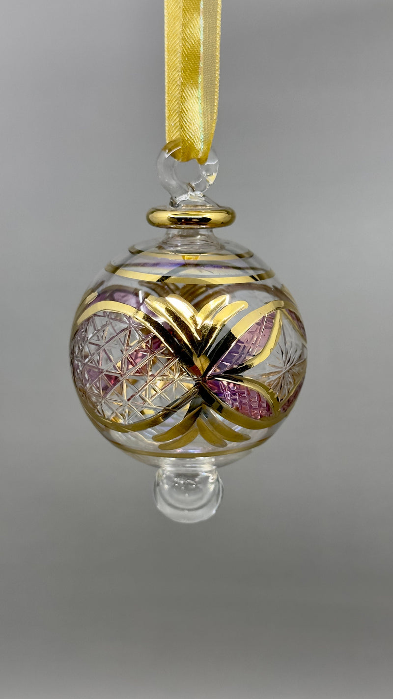 Small Globe w/ Etched Glass Design- Egyptian Hand Blown Glass Ornament