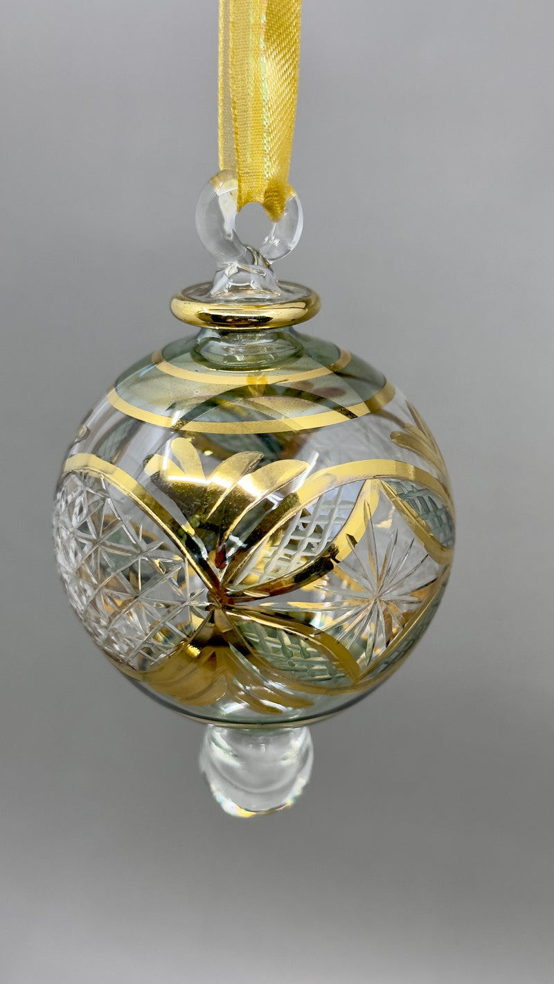 Small Globe w/ Etched Glass Design- Egyptian Hand Blown Glass Ornament