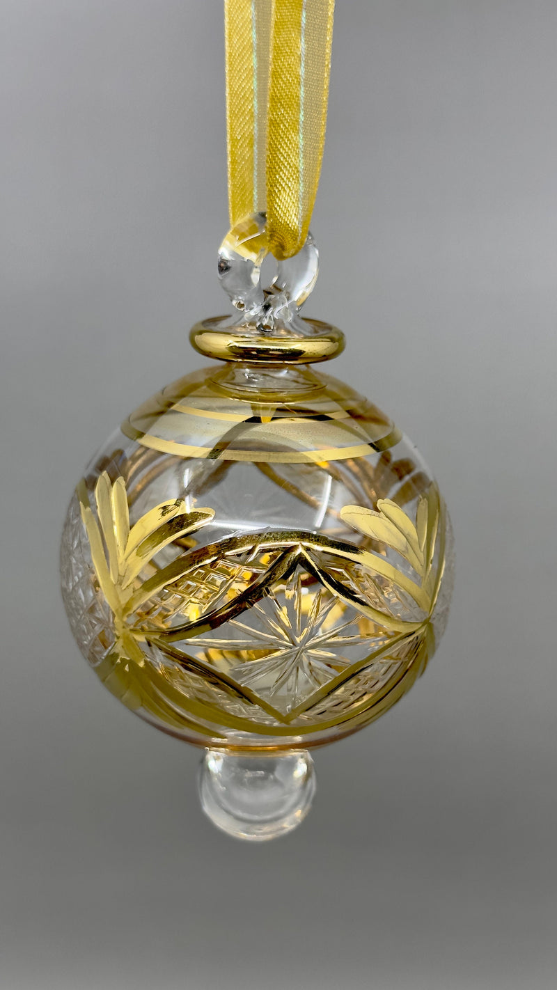 Small Globe w/ Etched Glass Design- Egyptian Hand Blown Glass Ornament