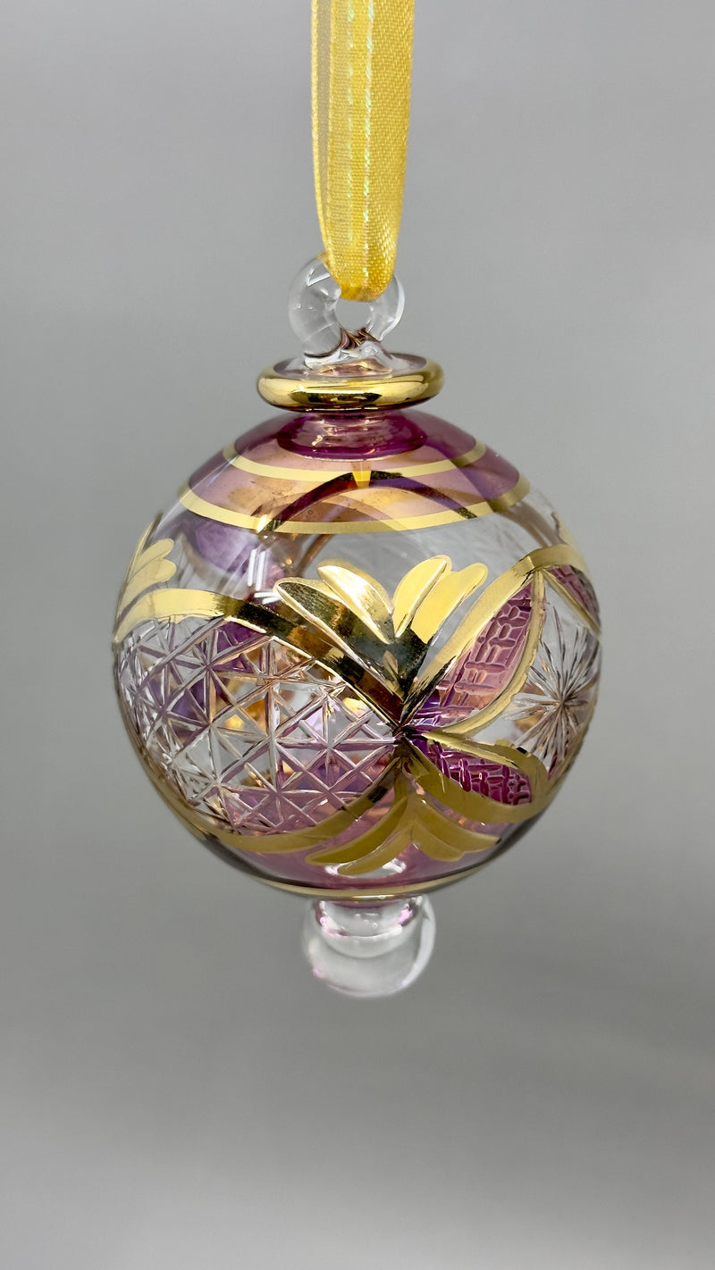 Small Globe w/ Etched Glass Design- Egyptian Hand Blown Glass Ornament