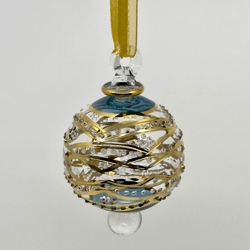 Small Globe w/ Geometric Design- Egyptian Hand Blown Glass Ornament