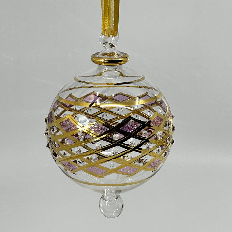 Large Crystal Globe w/ Blue Glass End & w/ Hand Painted Dots - Egyptian Hand Blown Glass Ornament