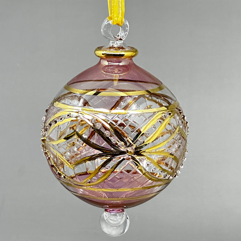 Large Crystal Globe w/ Purple Glass Ends - Egyptian Hand Blown Glass Ornament