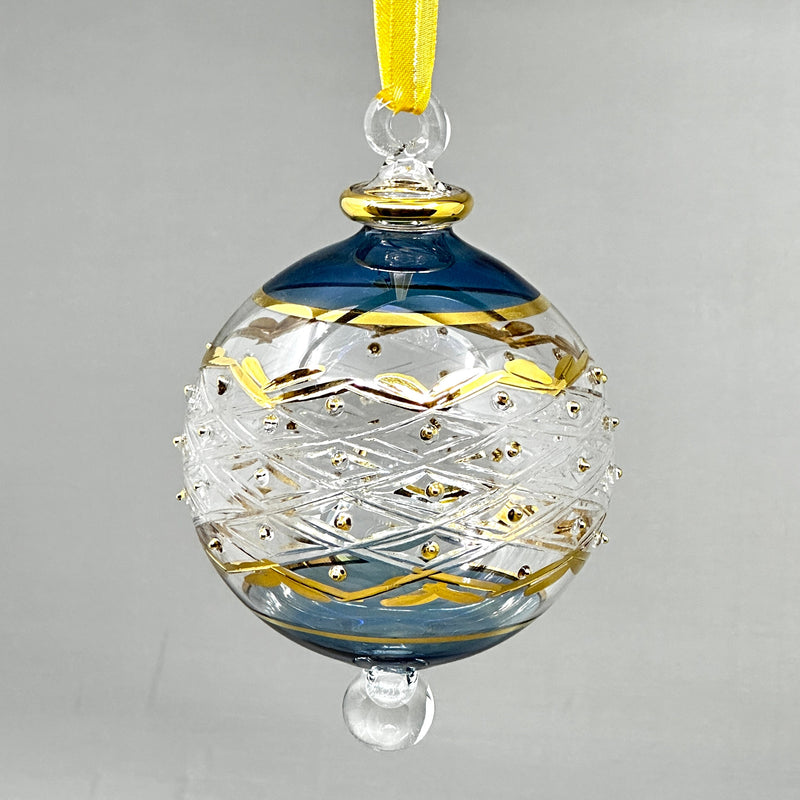 Large Crystal Globe w/ Gold Ribbon Design - Egyptian Hand Blown Glass Ornament