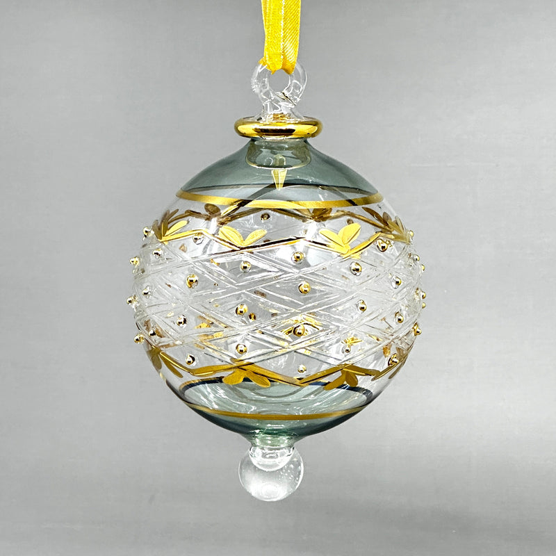 Large Crystal Globe w/ Gold Ribbon Design - Egyptian Hand Blown Glass Ornament