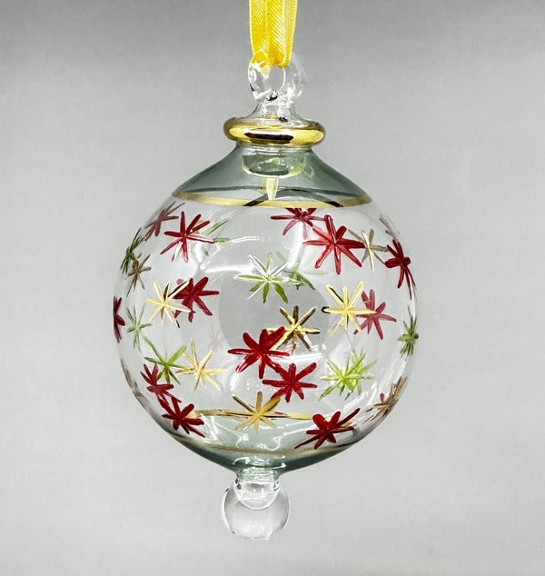 Large Crystal Ball Hand Painted Stars- Egyptian Hand Blown Glass Ornament