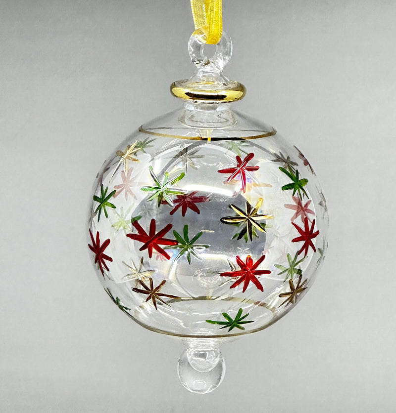 Large Crystal Ball Hand Painted Stars- Egyptian Hand Blown Glass Ornament