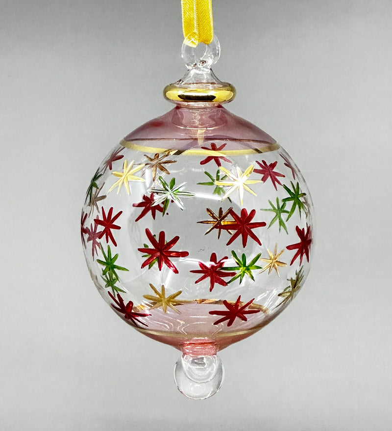 Large Crystal Ball Hand Painted Stars- Egyptian Hand Blown Glass Ornament