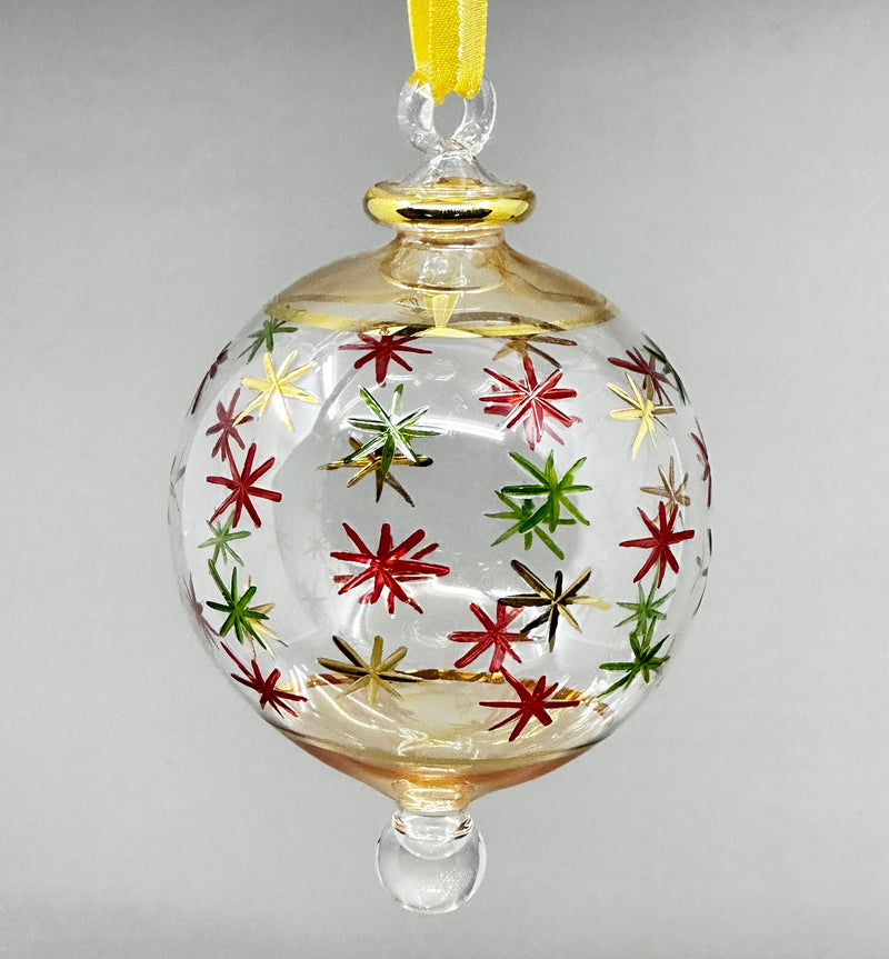 Large Crystal Ball Hand Painted Stars- Egyptian Hand Blown Glass Ornament