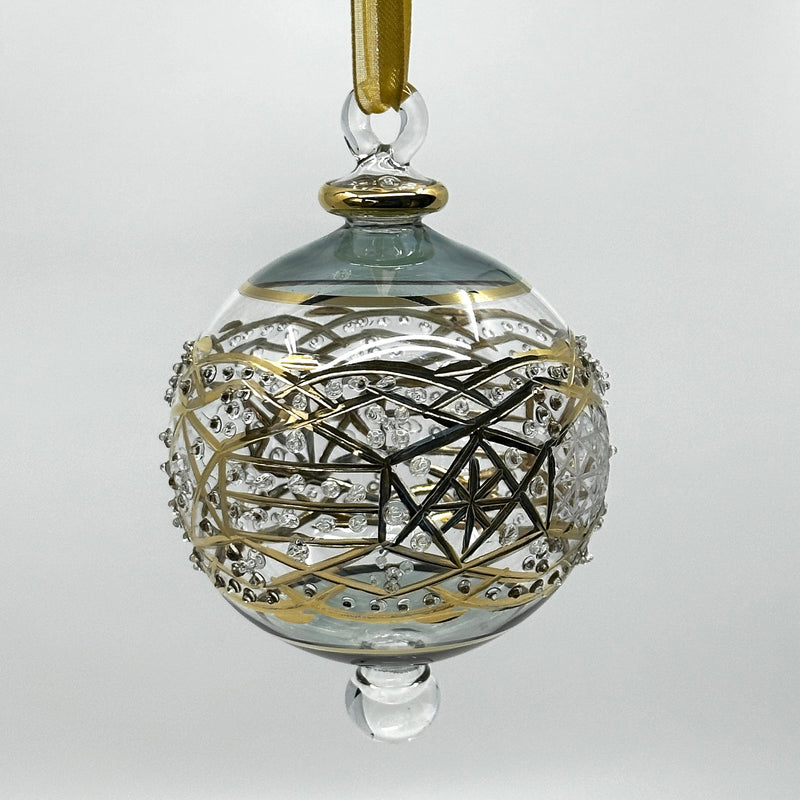 Large Crystal Ball w/ Hand Painted Gold Design - Egyptian Hand Blown Glass Ornament