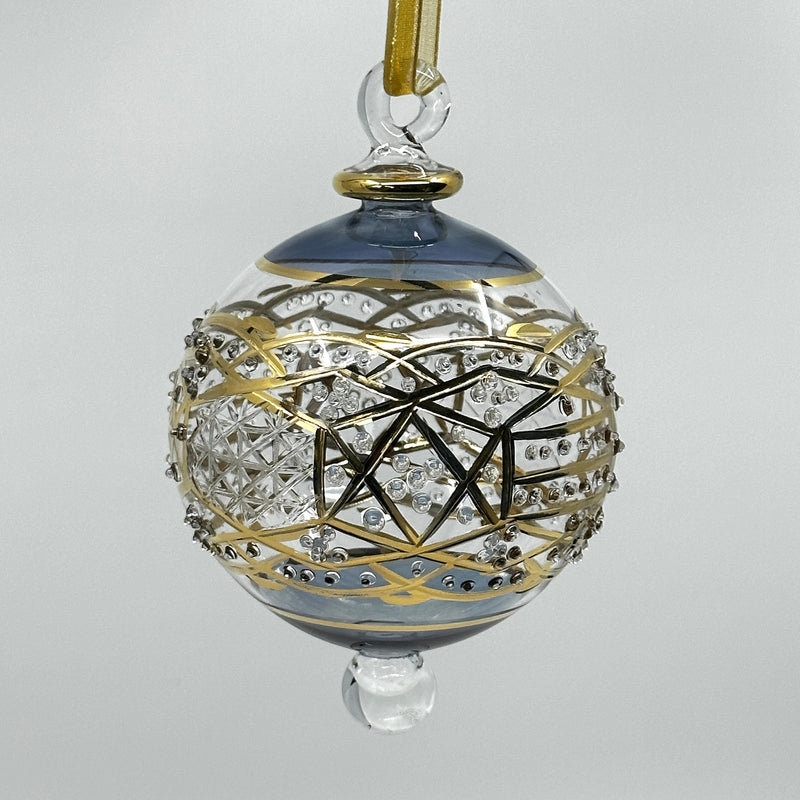 Large Crystal Ball w/ Hand Painted Gold Design - Egyptian Hand Blown Glass Ornament