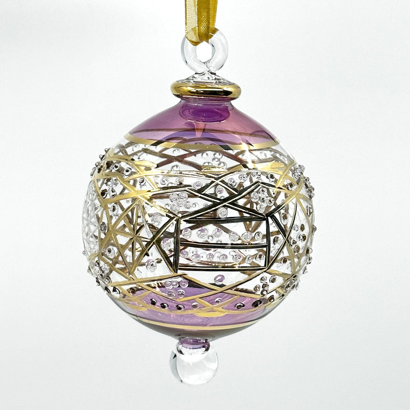 Large Crystal Ball w/ Hand Painted Gold Design - Egyptian Hand Blown Glass Ornament