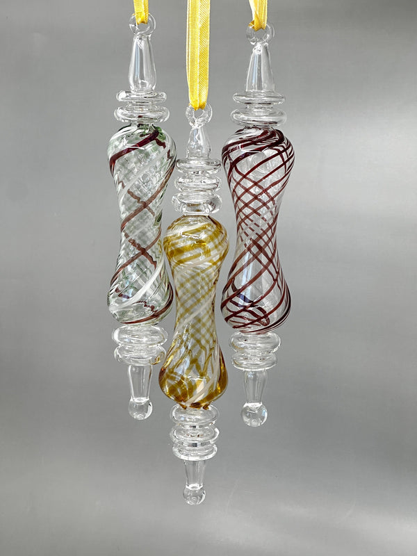 Curved colored swirl glass ornament- Egyptian Handblown.