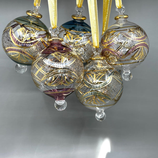 Large Crystal Globe w/ Green Glass Ends - Egyptian Hand Blown Glass Ornament