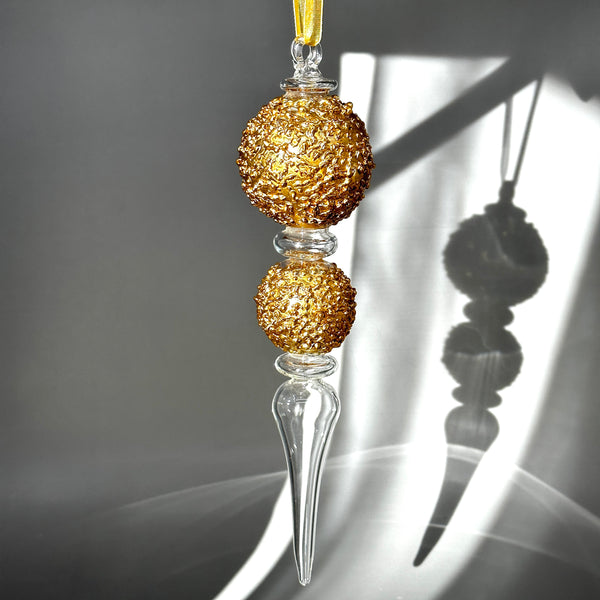 Granular 2 Gold Ball Baton W/ Crystal Teardrop Base Ornament