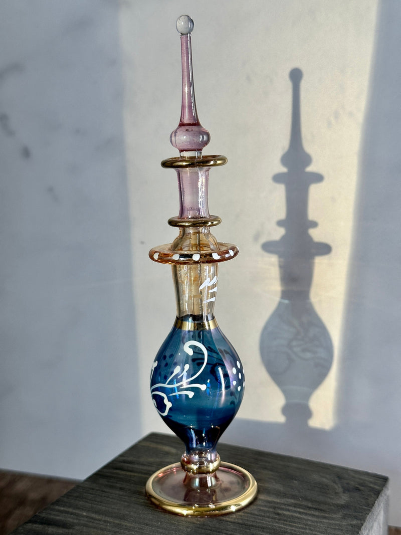 Fancy Dry Paint Design Egyptian Handblown Glass Perfume Bottles, Set of Five Variety