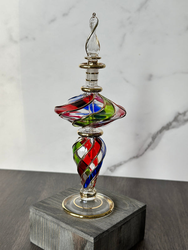 Colorful Perfume Bottle Sphere w/Teadrop Stem, Egyptian Hand Blown Glass. Vintage, Decoration, Egyptian Gift