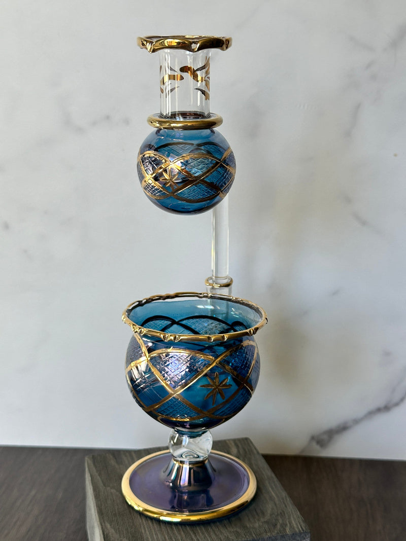 Egyptian Handblown Oil Burner Gold Accents & Raised Glass Beads Design . Holiday Decor, Christmas Decor.