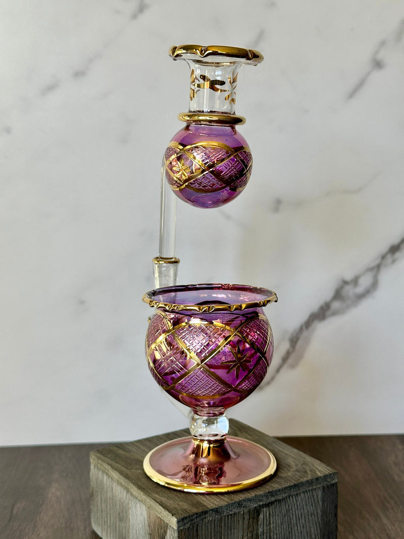 Egyptian Handblown Oil Burner Gold Accents & Raised Glass Beads Design . Holiday Decor, Christmas Decor.