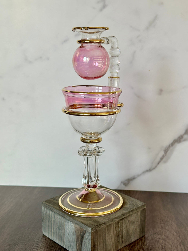 Egyptian Handblown Oil Burner Unique Orama Crystal, 14K Gold Liner Design. Holiday Decor, Gift for love, Christmas Decor.