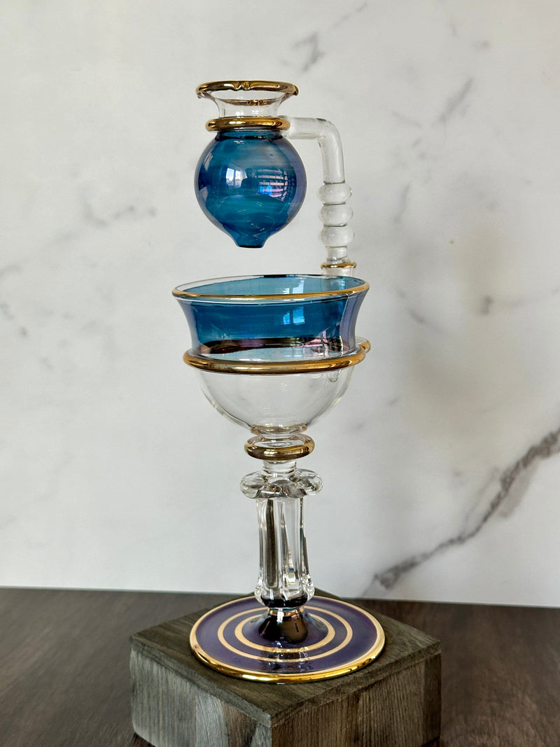 Egyptian Handblown Oil Burner Unique Orama Crystal, 14K Gold Liner Design. Holiday Decor, Gift for love, Christmas Decor.