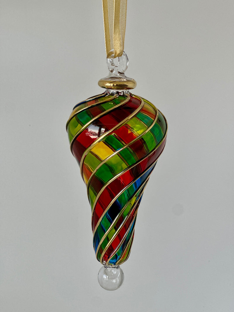 Multi Color Flip Teardrop End with Stem Ornament - Egyptian Hand Blown Glass