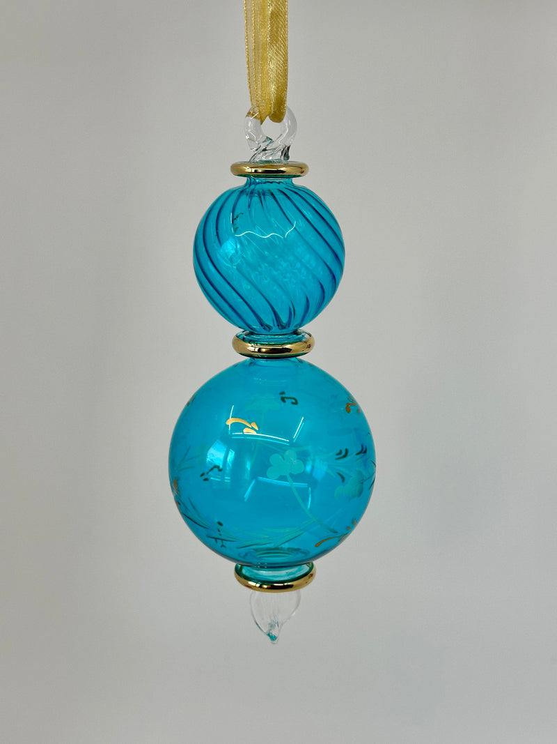 Swirl Etched Icicle Christmas Ornaments, Egyptian Hand Blown Glass Ornament W/ Swirl Design & 14K Gold Accents, Unique Ornaments,