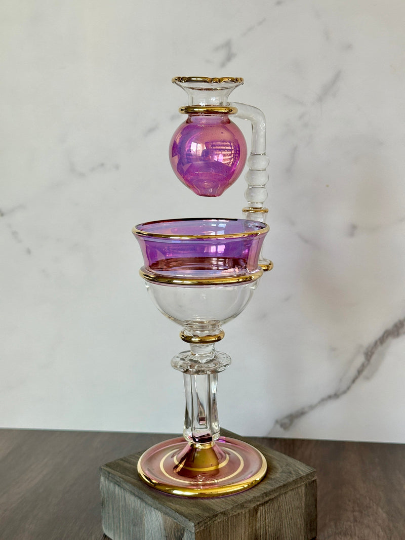 Egyptian Handblown Oil Burner Unique Orama Crystal, 14K Gold Liner Design. Holiday Decor, Gift for love, Christmas Decor.